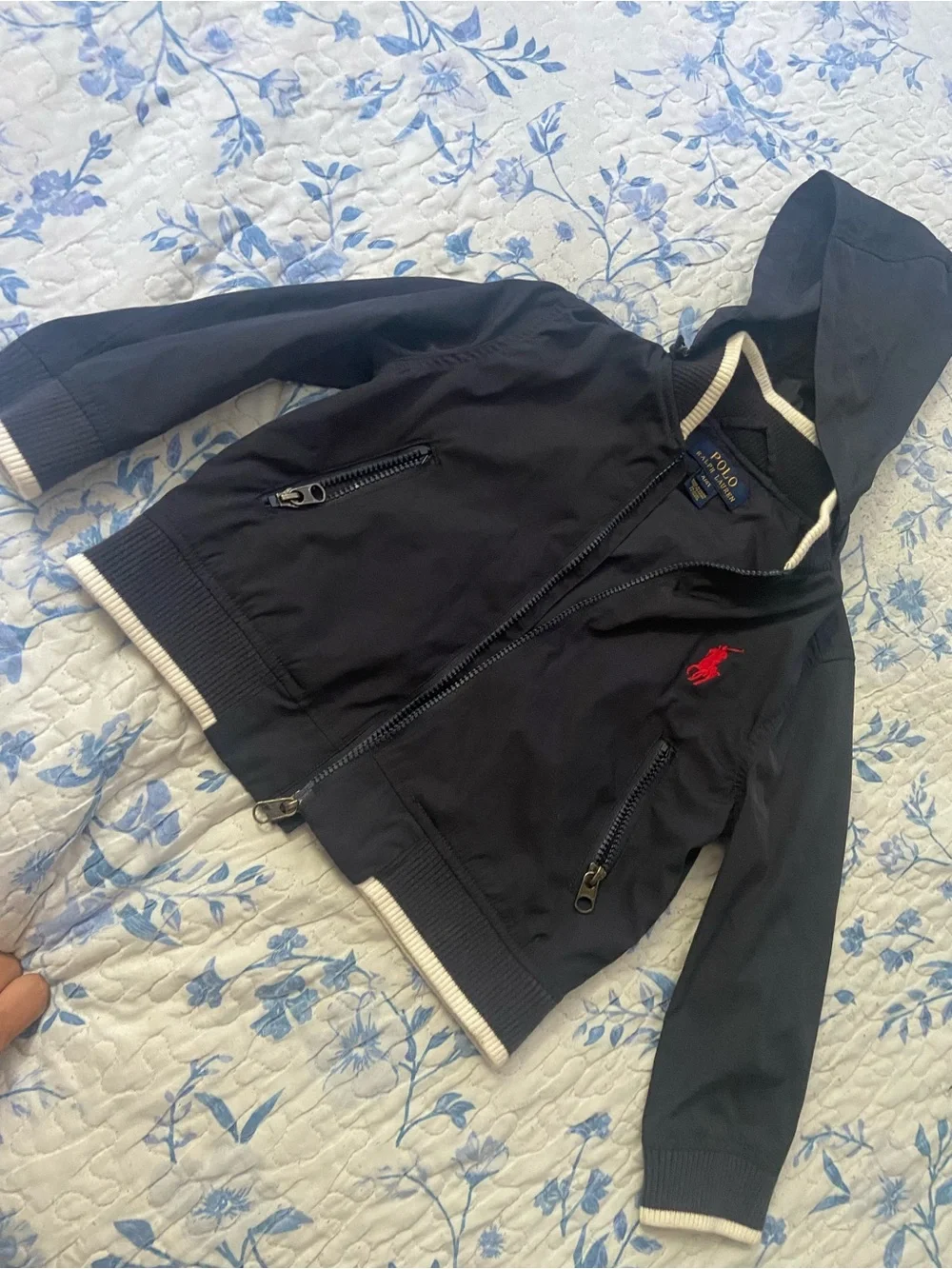 Ralph Lauren Kids Navy Hooded Jacket with Red Pony